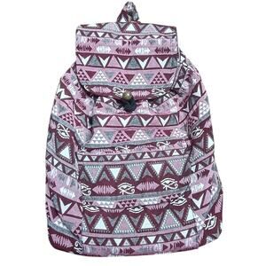 Sun Well Purple/ Pink Printed Canvas Lined Cinch Drawstring Backpack